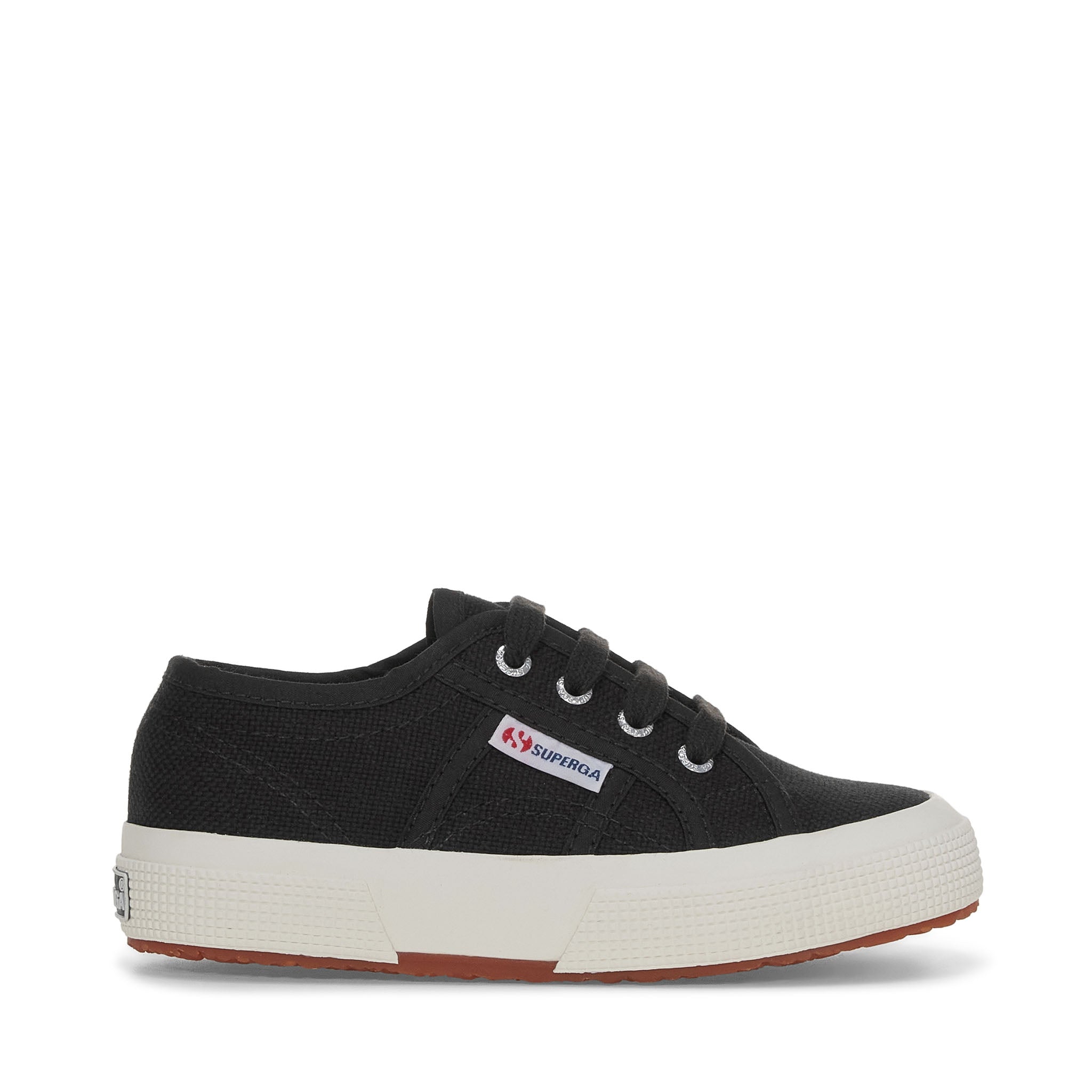 Superga 2750 Kids Jcot Classic Sneakers - Black Bristol Avorio. Side view.