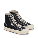 Superga 2295 Drill Overlock Stitching Sneakers - Black Off White. Front view.