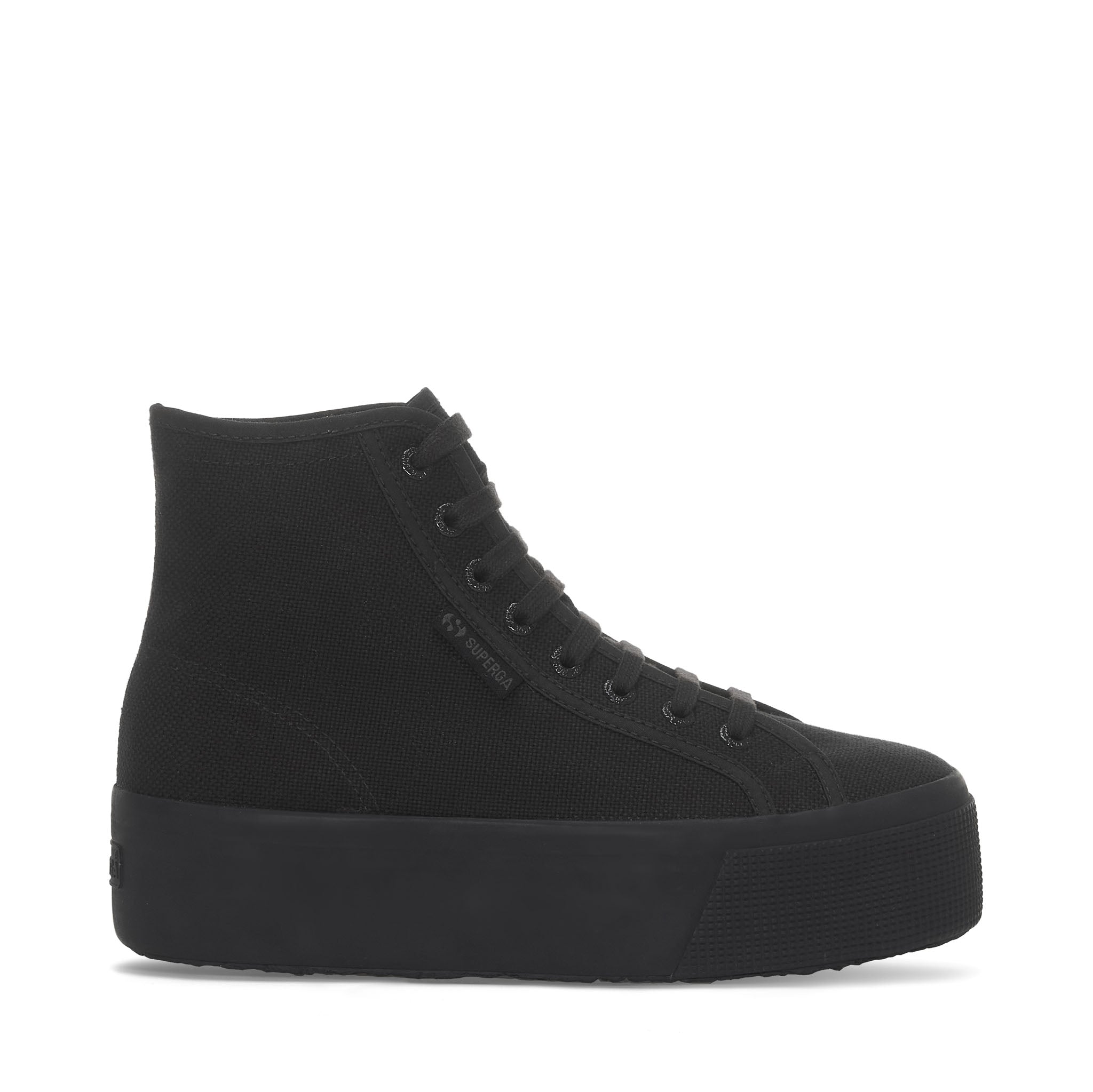 Superga 2708 High Top Sneakers - Total Black Bristol. Side view.