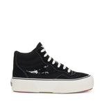 Superga 3141 Revolley Mid Ripped Swallow Tail Sneakers - Black White Avorio. Side view.