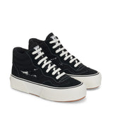 Superga 3141 Revolley Mid Ripped Swallow Tail Sneakers - Black White Avorio. Front view.