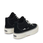 Superga 3141 Revolley Mid Ripped Swallow Tail Sneakers - Black White Avorio. Back view.