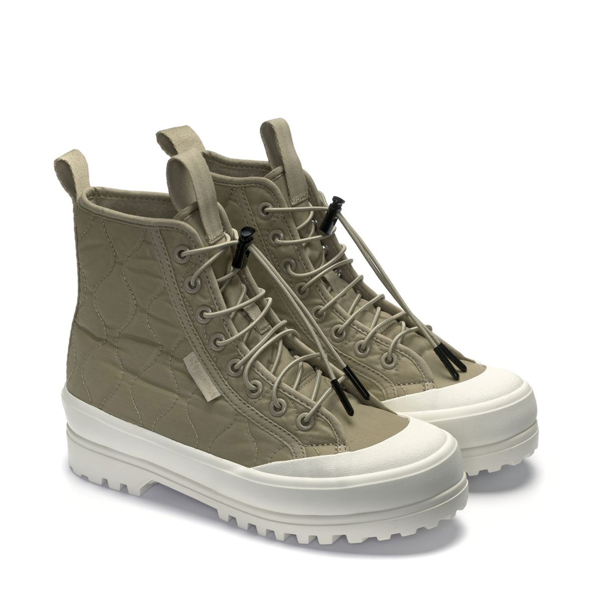 2644 Alpina Quilted Nylon Boots - Grey Fossil Avorio. Front view.