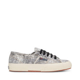 Superga 2750 Cotton Denim Destroyed Sneakers - White Black Beige Gardenia. Side view.