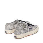 Superga 2750 Cotton Denim Destroyed Sneakers - White Black Beige Gardenia. Back view.