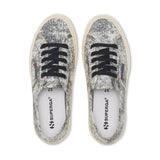 Superga 2750 Cotton Denim Destroyed Sneakers - White Black Beige Gardenia. Top view.