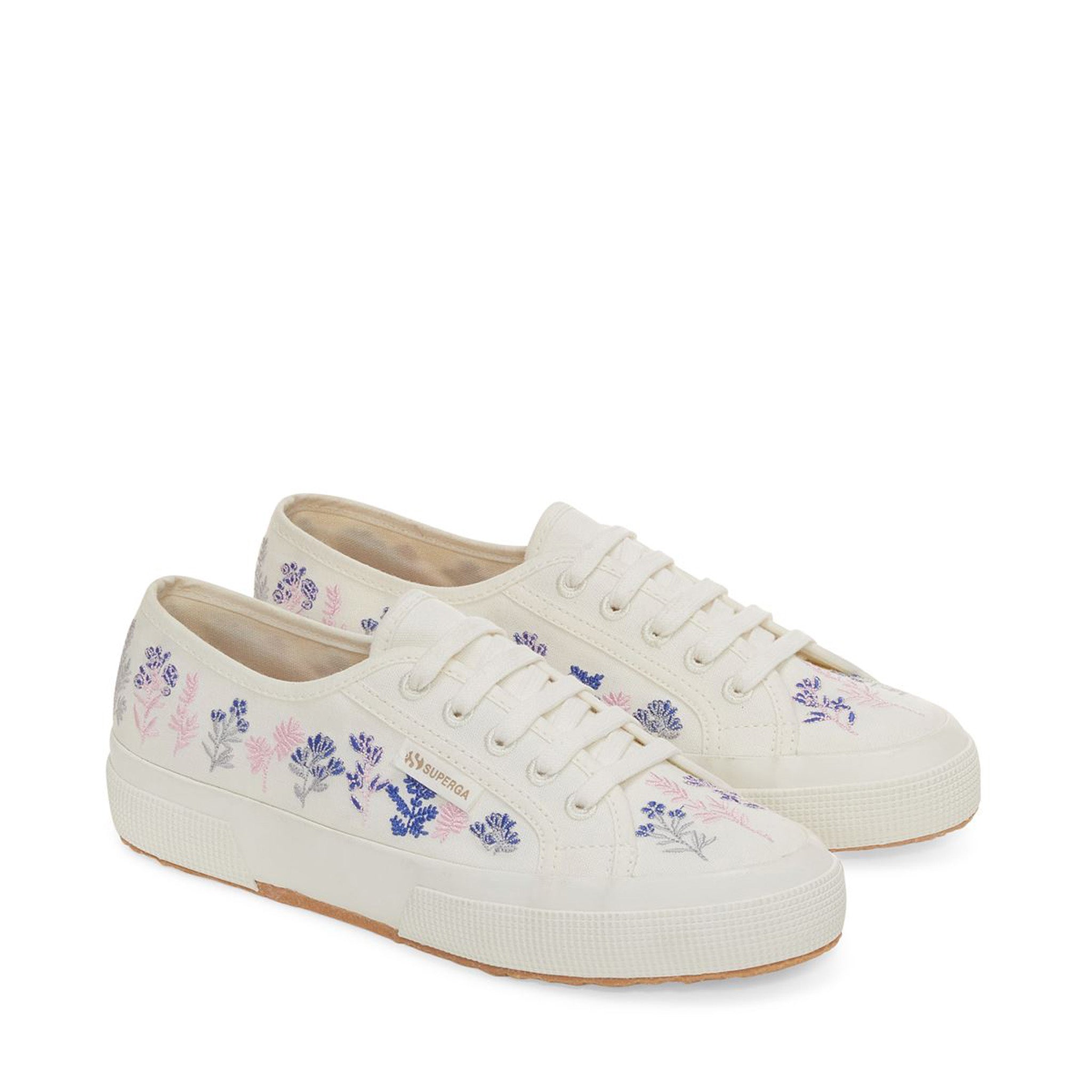 2750 Organic Flowers Embroidery Sneakers - White Avorio Blue Pink