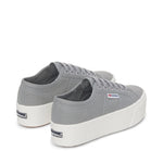 Superga 2790 Platform Sneakers - Grey Md Avorio. Back view.