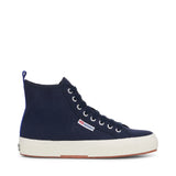 Superga 2750 Mid Cotton Sneakers - Navy Blue Spectrum Avorio. Side view.