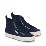 Superga 2750 Mid Cotton Sneakers - Navy Blue Spectrum Avorio. Front view.