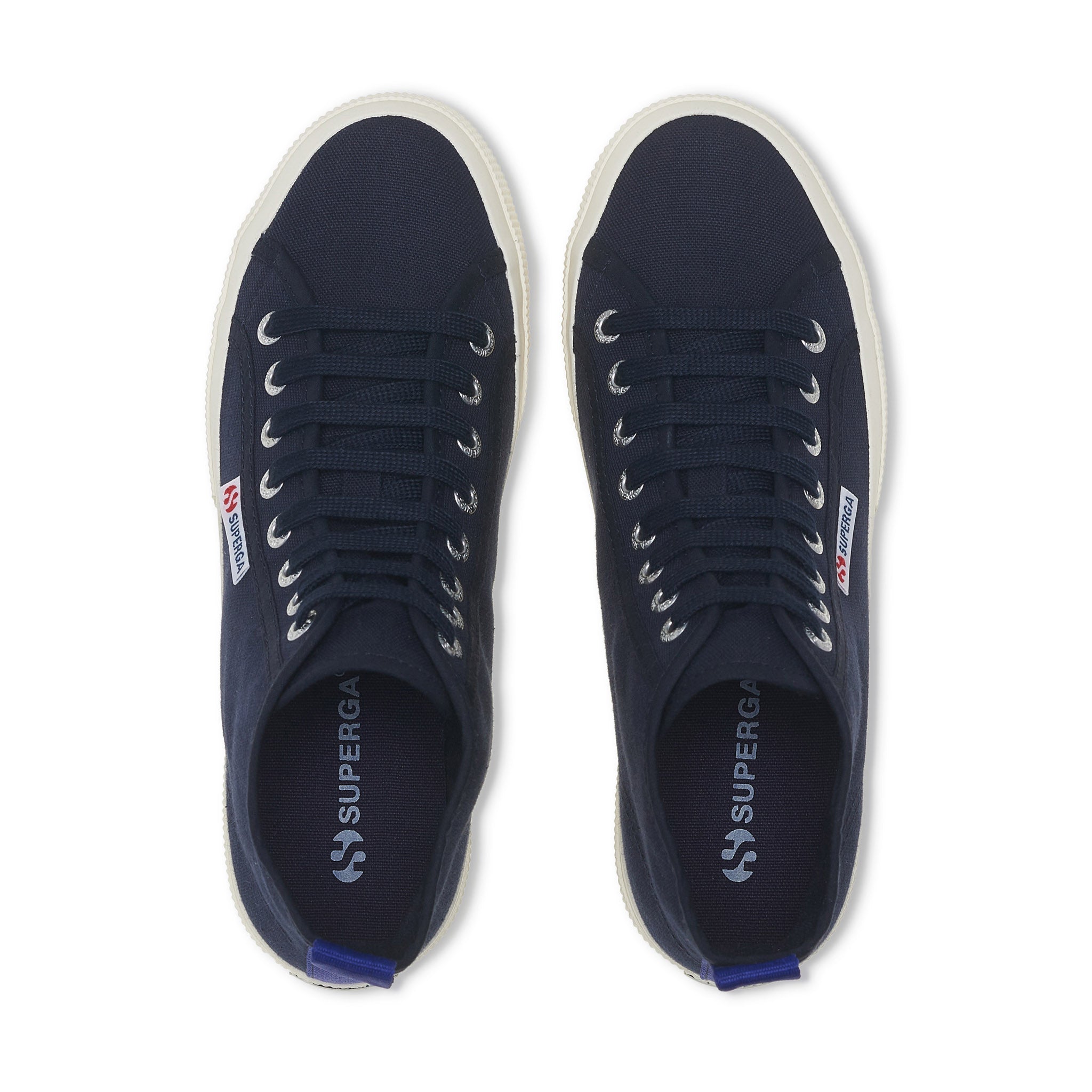 Superga 2750 Mid Cotton Sneakers - Navy Blue Spectrum Avorio. Top view.