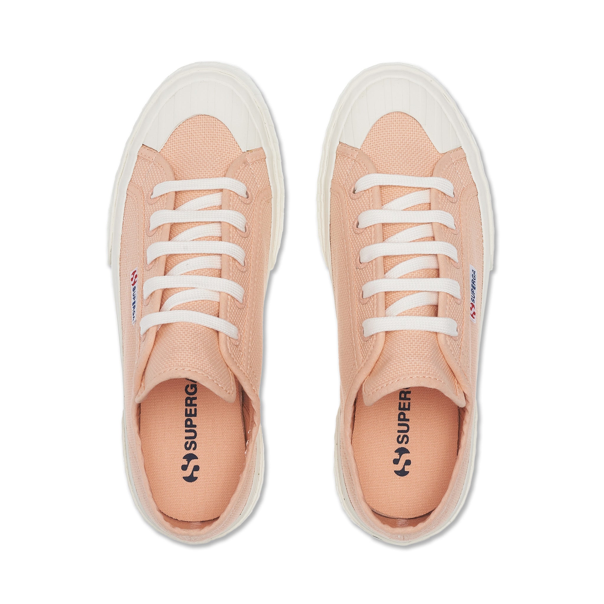 Superga 2630 Stripe Sneakers - Pink Peach Avorio. Top view.