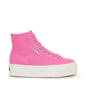 Superga 2708 Hi Top Sneakers - Pink Fuchsia Avorio. Side view.