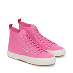 Superga 2750 Mid Cotton Sneakers - Pink Fucshia Red Avorio. Front view.