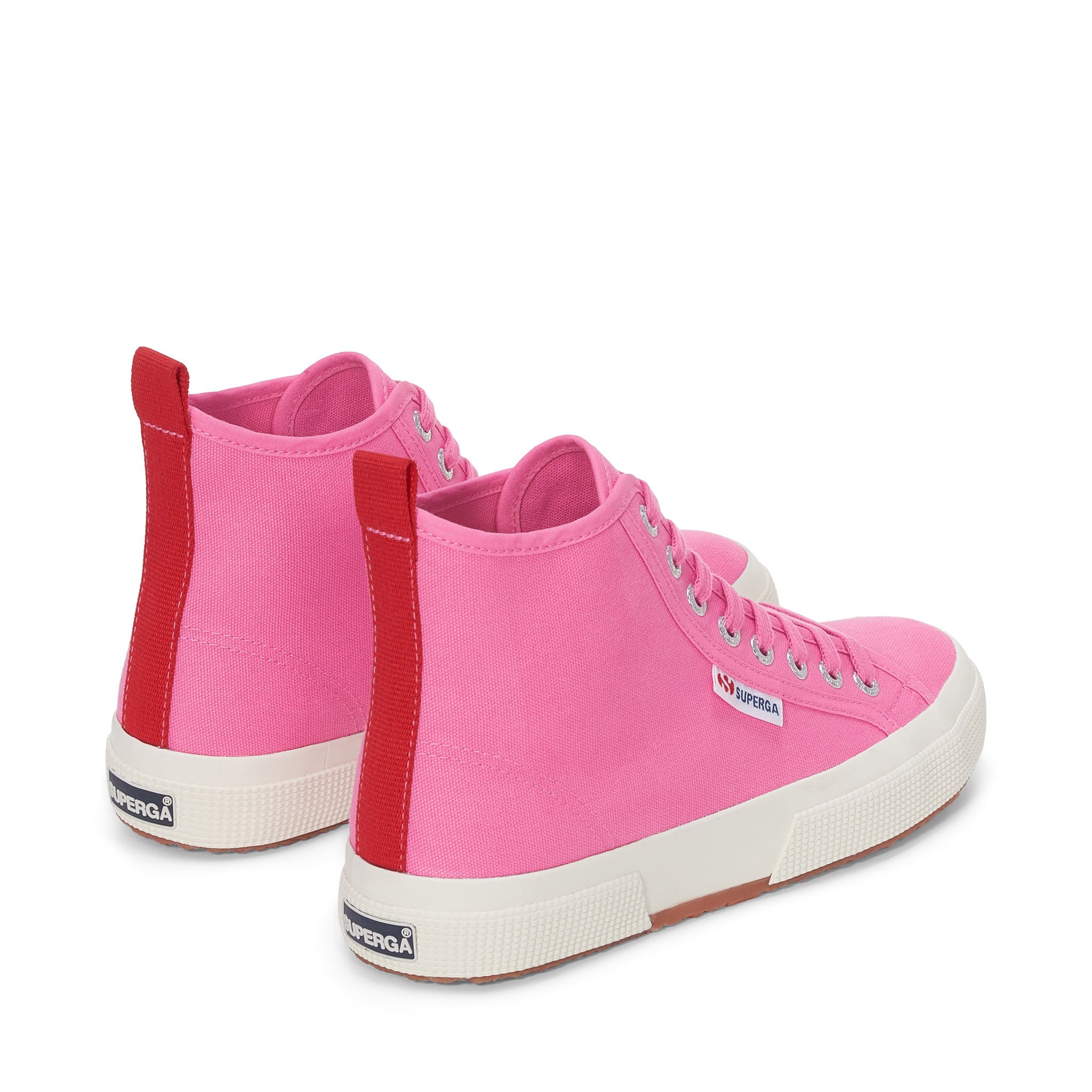 Superga 2750 Mid Cotton Sneakers - Pink Fucshia Red Avorio. Back view.