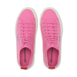 Superga 2750 Mid Cotton Sneakers - Pink Fucshia Red Avorio. Top view.