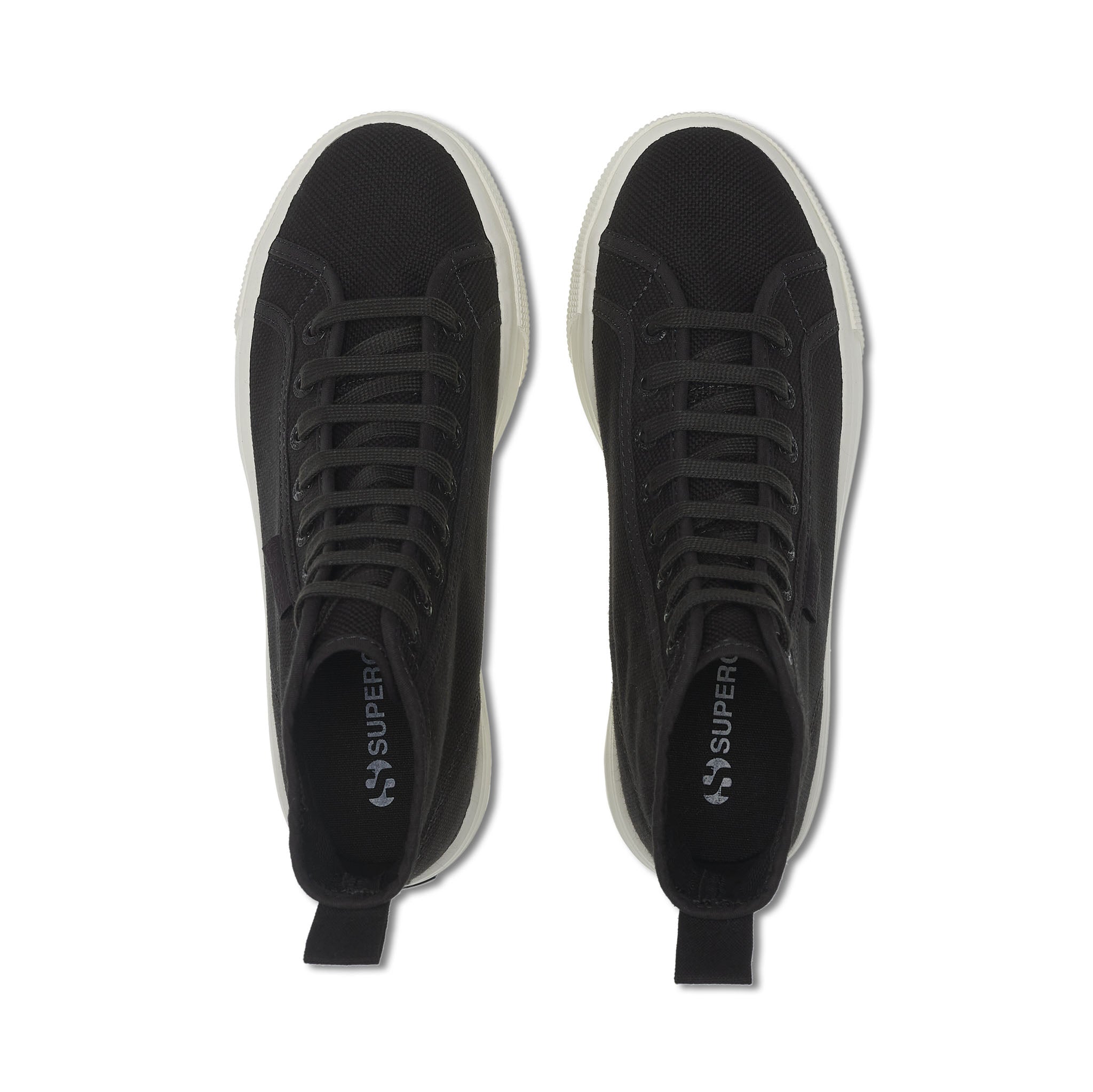 Superga 2708 High Top Tank Sneakers - Black Bristol Avorio Pearl Gum. Top view.