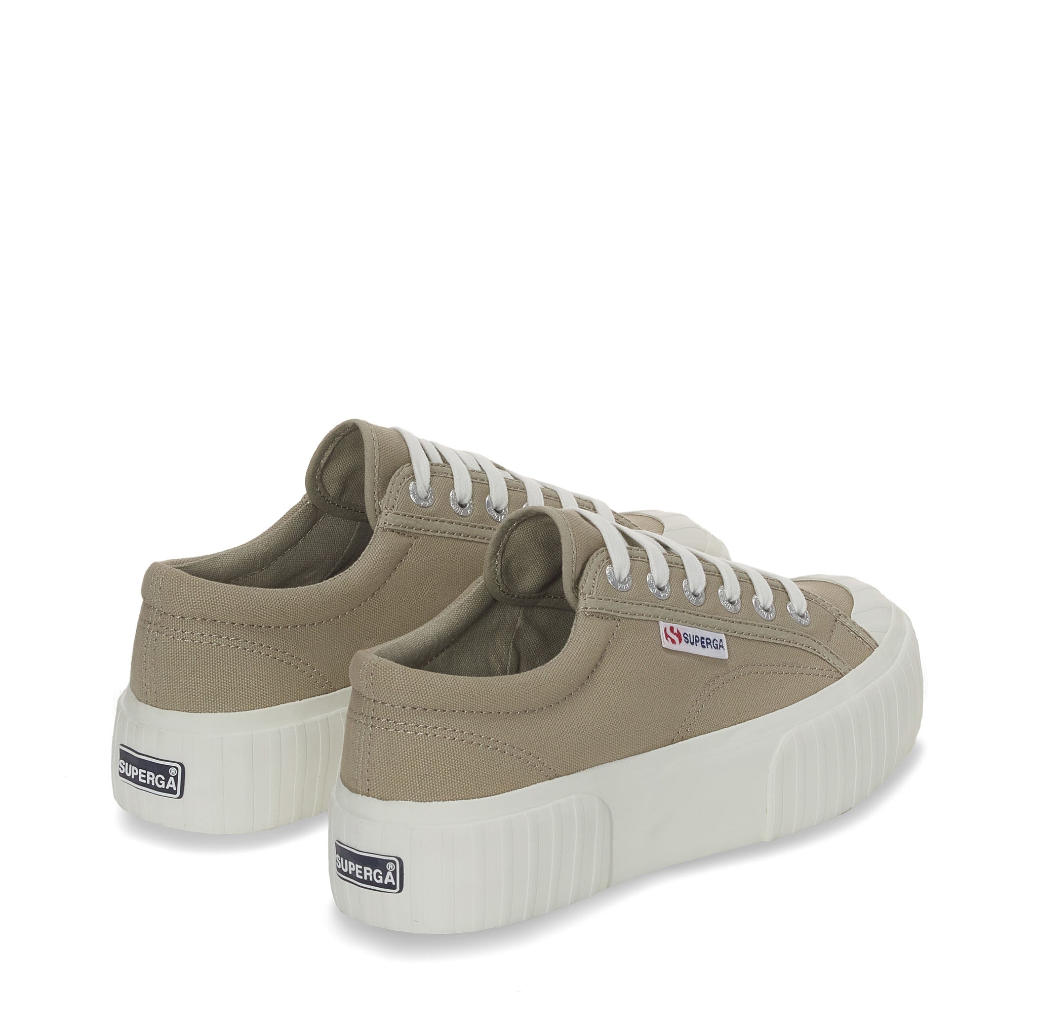 Superga 2631 Stripe Platform Sneakers - Grey Fossil Avorio. Back view