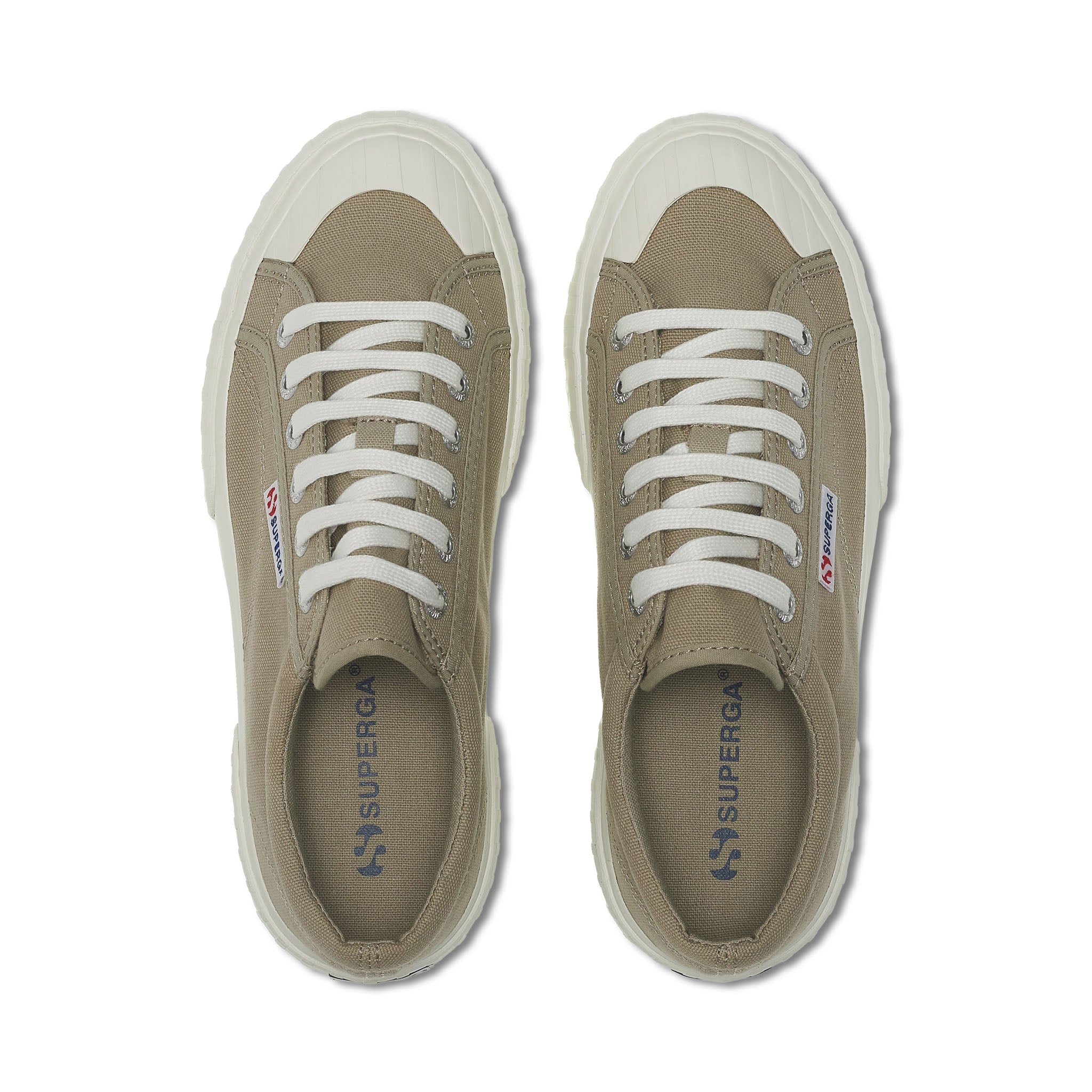 Superga 2631 Stripe Platform Sneakers - Grey Fossil Avorio. Top view.