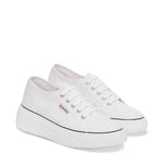 Superga 2287 Bubble Line Sneakers - White Black. Front view.