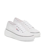 Superga 2287 Bubble Line Sneakers - White Black. Front view.