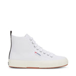 Superga 2750 Mid Cotton Sneakers - White Black Avorio. Side view.