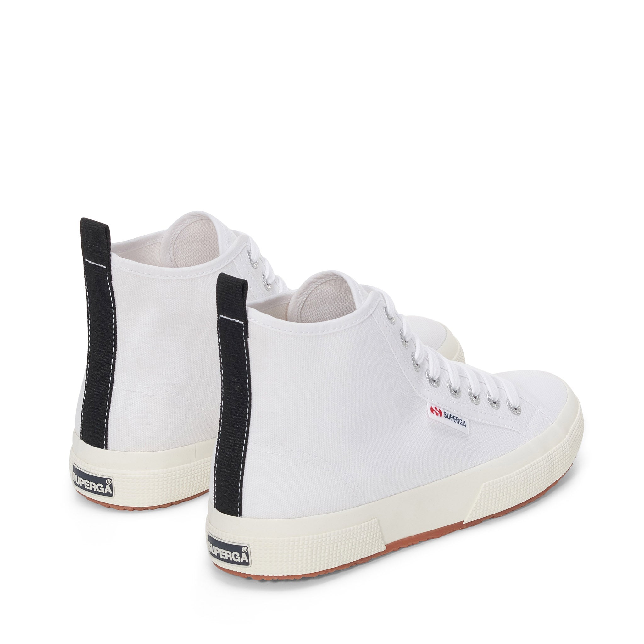 Superga 2750 Mid Cotton Sneakers - White Black Avorio. Back view.