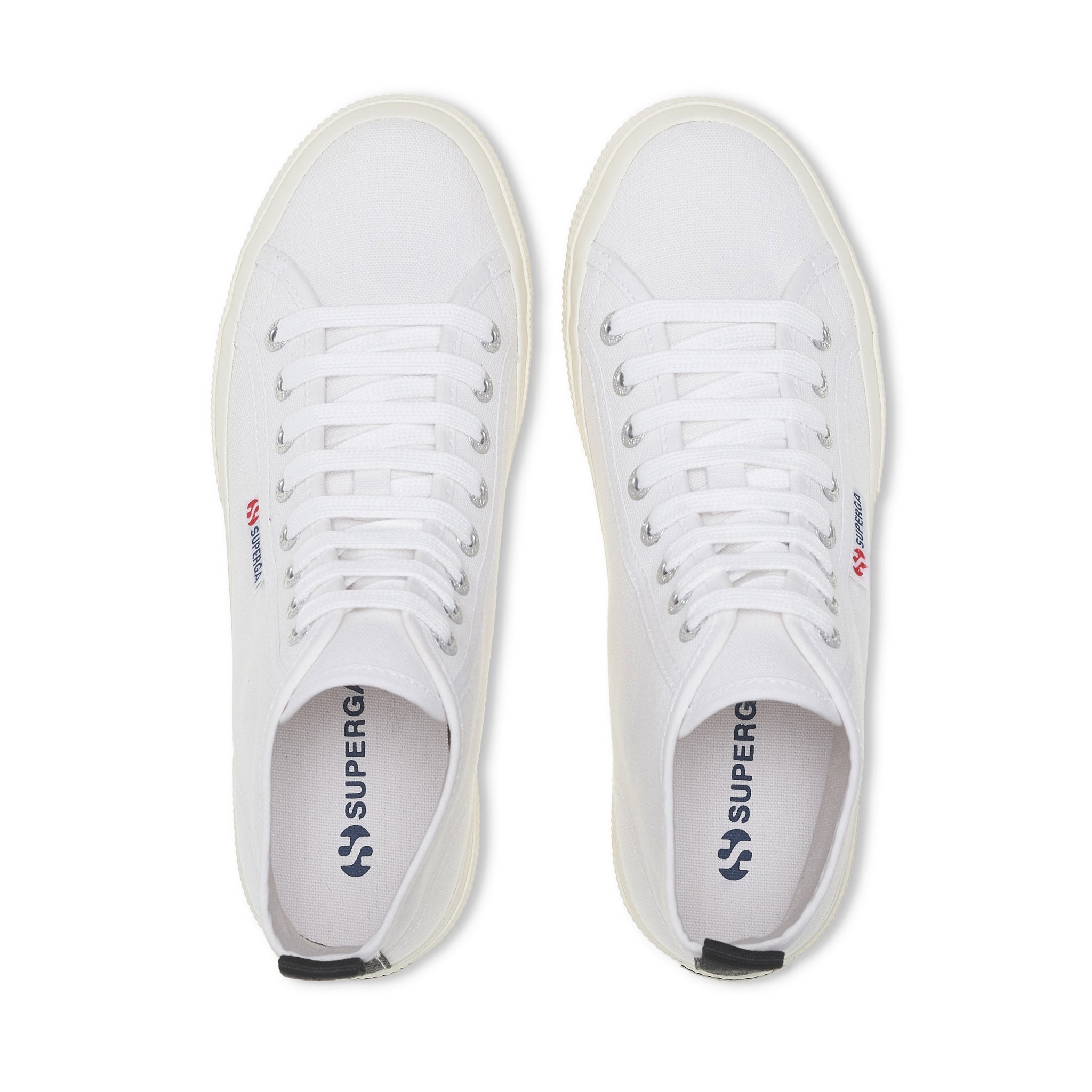 Superga 2750 Mid Cotton Sneakers - White Black Avorio. Top view.